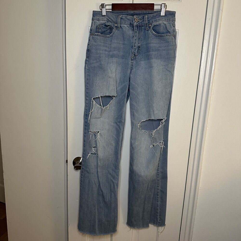 Rewash Light Wash Distressed Wide-Leg Jeans